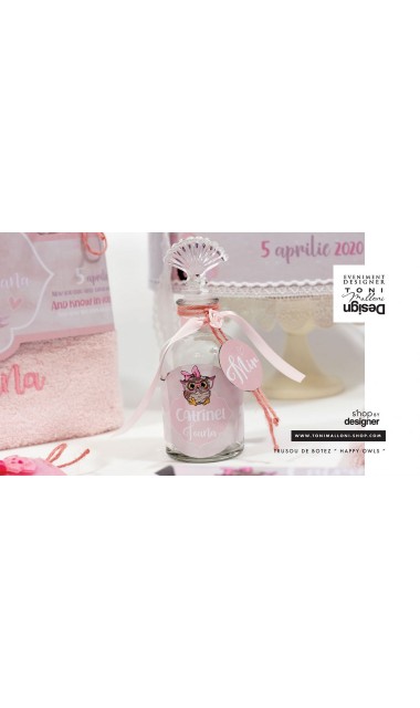 Trusou de botez brodat cu bufnite si anemone pentru fete, Bufnita Petrecareata 20